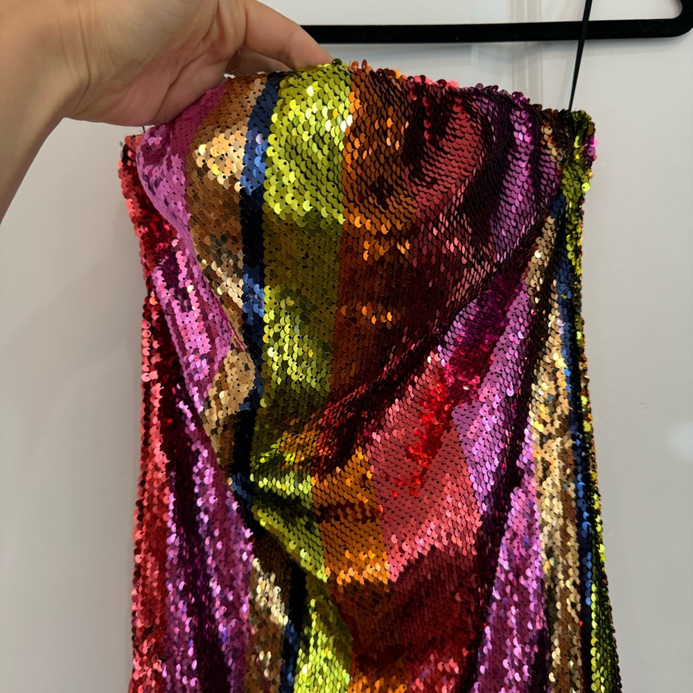 Sugar + Lips Multicolor Sequin Strapless Stretch … - image 4